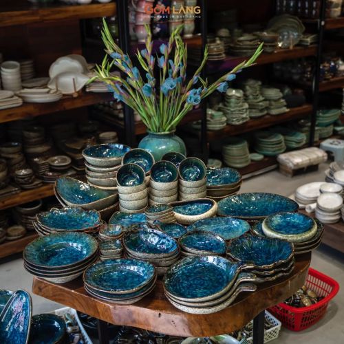 Bộ Đồ Ăn 22 Món Cực Quang Gốm Làng Bát Tràng Men Hỏa Biến Cho Gia Đình 6-10 Người An Toàn Sức Khoẻ Dùng Được Máy Rửa Bát